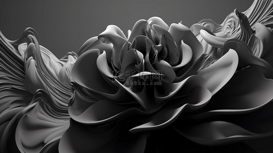 花朵深色背景图片_3d 抽象艺术中曲线波浪形式中的单色超现实主义花朵