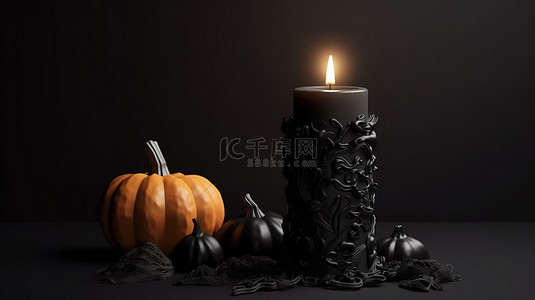 哥特格纹背景图片_万圣节装饰设计主题蜡烛与黑色支架的 3D 渲染