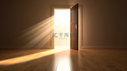 门把手挂牌背景图片_阳光透过门口的 3D 渲染