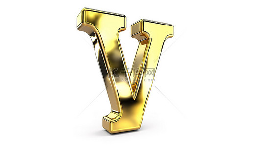 闪亮的金属质感 3D 渲染字体，采用锤击黄铜，在白色背景上显示小写字母 y