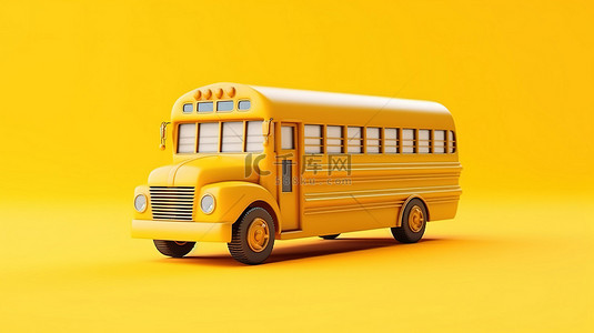 黄色车背景背景图片_生动的黄色卡通校车在简单的孤立背景 3D 渲染插图上