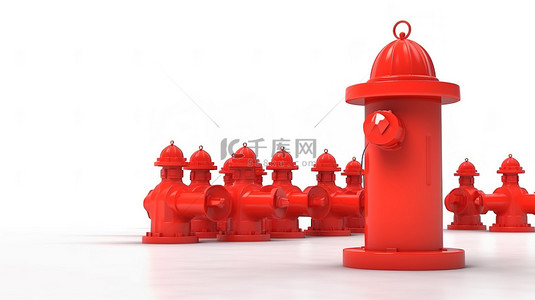 消防队员背景图片_在交通锥内衬红色消防栓的白色 3D 渲染上隔离