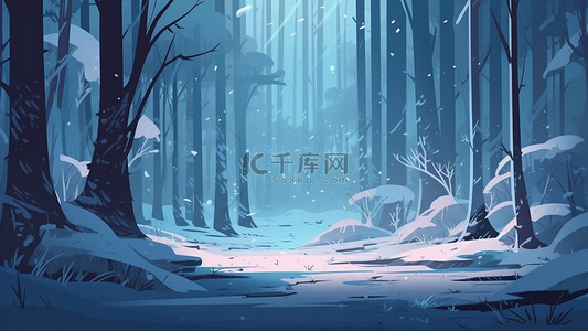 蓝色卡通冬季下雪背景图片_雪地森林冬天蓝色背景