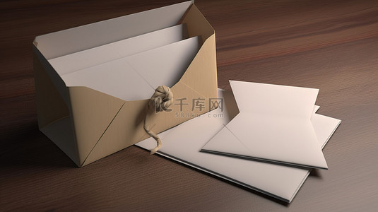 一个展开的信封和一张原始卡片的视觉刺激 3D 描绘