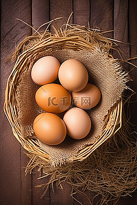 蔬菜农产品背景图片_干草中的 5 个鸡蛋