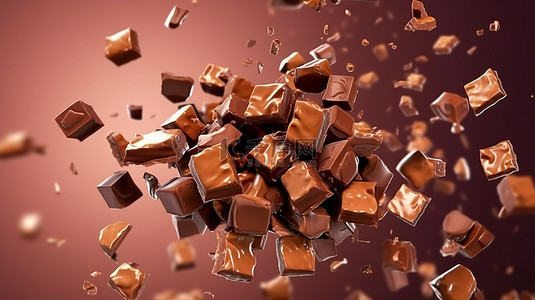 半空中巧克力块的 3d 插图