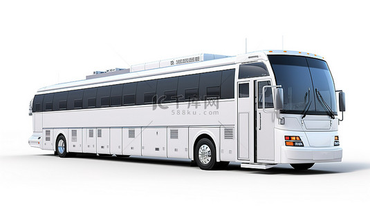信息科技背景图片_当代卫星广播到白色背景上以 3d 呈现的大型白色旅游巴士