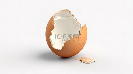 鸡蛋破裂背景图片_白色背景下孤立的 3D 插图中破裂的鸡蛋