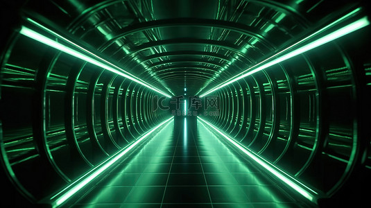 带发光绿灯的 4k 超高清运动镜像隧道