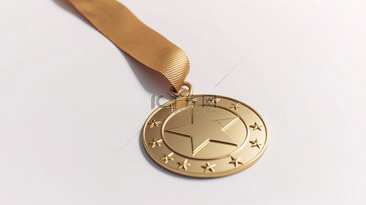 简约风格的优质奖牌图标，白色背景上有一颗星星，3D 渲染和插图宣布获胜者