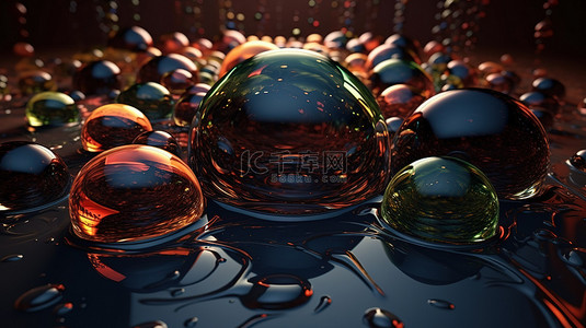 抽象的 3d 球体和 3d 中呈现的液体背景