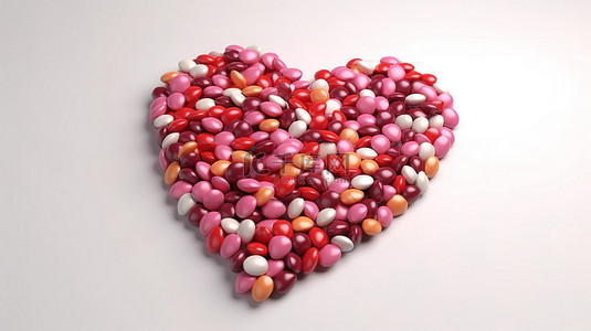 浪漫糖果背景图片_白色背景下 3d 渲染中的心形糖果
