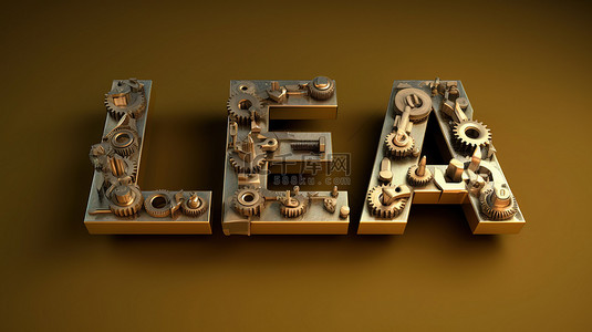 创意文字背景背景图片_机械字母表转化为 3D 想法 词创意插图