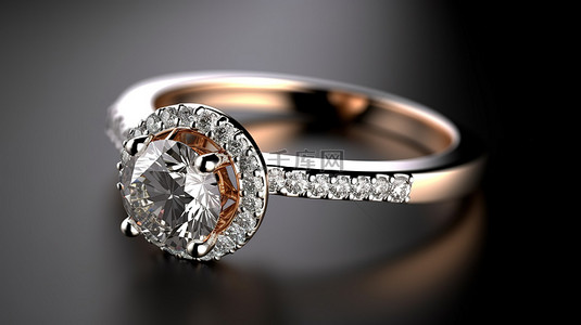 戒指首饰背景图片_灰色背景下钻石戒指的 3D 渲染