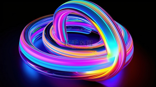 高清光圈背景图片_霓虹灯圆形抽象构图的充满活力的 3D 插图