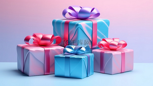 礼物箱背景图片_生日幸福粉色和蓝色包装礼物盒的 3D 渲染