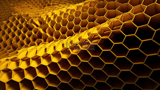 黄色渲染中的顶视图 3d 蜂窝抽象背景