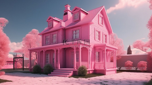 学校高清背景背景图片_3d 集中的虚拟粉红色房子