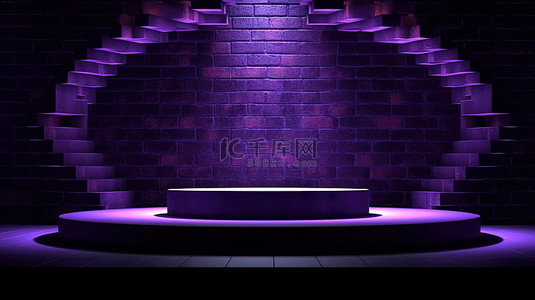 紫色摄影背景图片_几何背景深紫色3D产品展示讲台设置在抽象砖墙或门户摄影