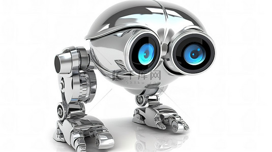 机器性能背景图片_白色背景上机器人和放大镜的 3D 插图
