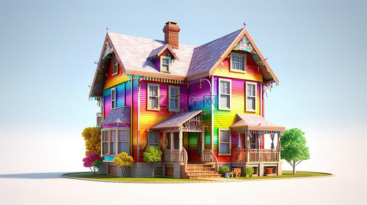 色彩鲜艳的房屋可供购买 3D 渲染