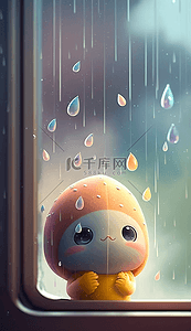 小猪的背景图片_可爱的小动物窗上的雨滴卡通的背景