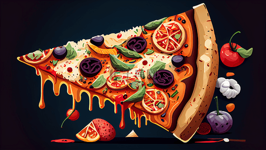 榴pizza背景图片_比萨切块插画背景