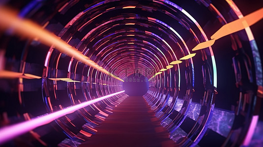 颜色图片背景图片_超速穿过未来霓虹灯照明隧道的 3D 渲染插图