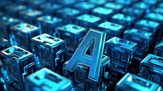 按字母顺序排列的目录，3D 渲染重点关注字母 a 和蓝色色调