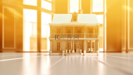 镀金墙壁设置的豪华住宅 3D 渲染插图
