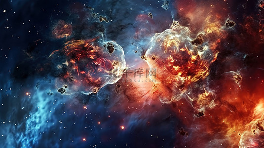 星空北斗背景图片_抽象空间中的彩色气体云银河系行星中星团的 3D 渲染