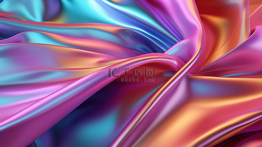 多彩多姿的虹彩全息织物流动的抽象未来派 3D 插图