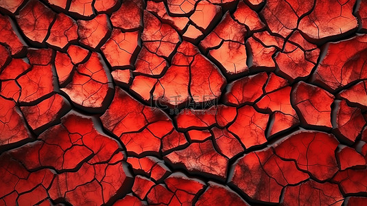 火山热导致的破裂红色地面纹理的 3D 渲染