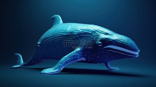 蓝鲸在 3D 渲染对象插图中栩栩如生