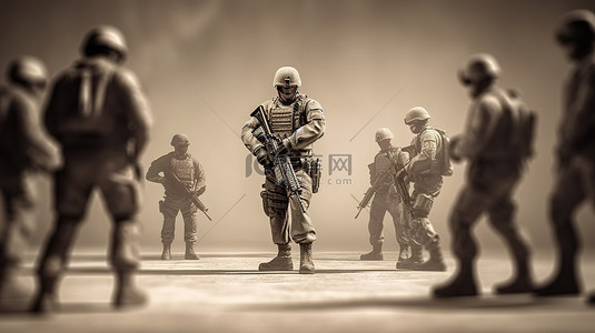 士兵背景图片_勇敢的警察独自对抗恐怖分子和土匪的 3d 插图