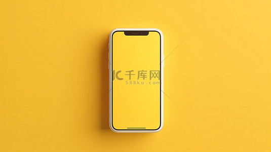 单元背景图片_现代黄色背景 3D 渲染上带空白屏幕的黄色双色调样机手机
