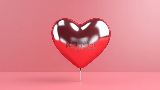 情人节背景，带有金属箔红色心形气球的 3D 插图