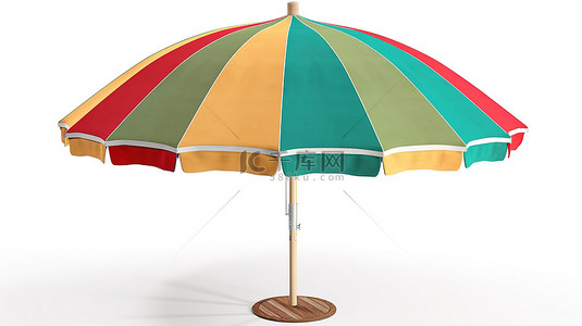 3d 渲染中的沙滩伞与白色剪切路径隔离