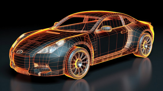 3D汽车模型详细的车身结构和线框图
