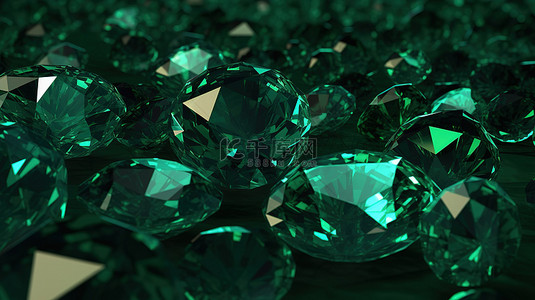 宝石钻石背景图片_一组深绿色祖母绿钻石背景的 3D 插图