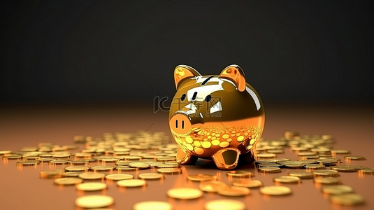 存钱罐和现金的 3D 渲染说明省钱概念