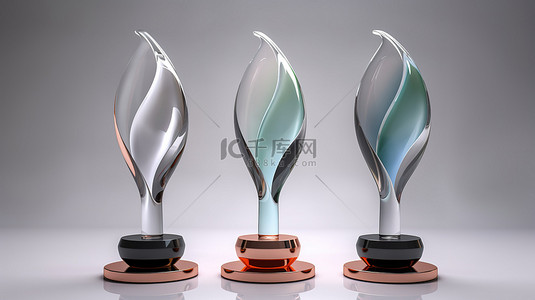 灰色的奖杯背景图片_灰色背景与 3D 玻璃奖杯作为奖品隔离图像