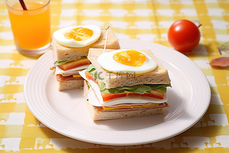 西红柿鸡蛋背景图片_鸡蛋三明治早餐盘餐巾