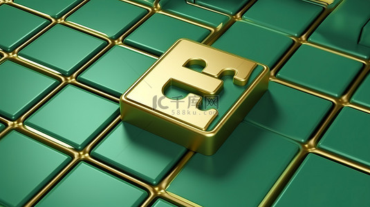 数字标签金色背景图片_潮水绿色 3d 渲染的社交媒体图标上的福尔图纳黄金主题标签