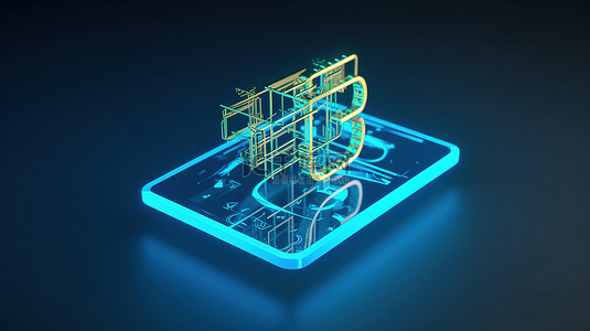无线网络 3D 插图，蓝色背景上与 wi fi 和 5g 的强大蜂窝连接，智能设备的理想图标