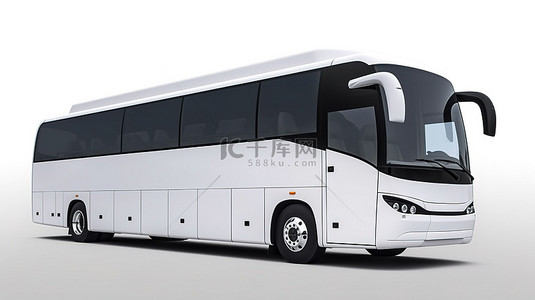 白色旅游巴士在白色背景的空白表面 3D 渲染上定制您的设计