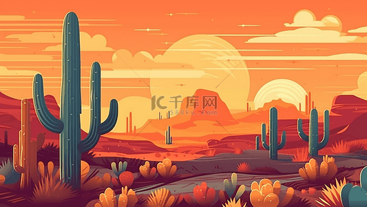 沙漠太阳流沙插画背景