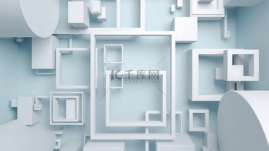 现实场景背景图片_空白的白色框架 3d 渲染非常适合模型和产品展示与舒缓的蓝色柔和场景