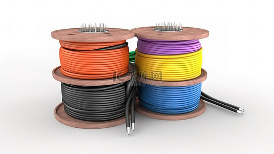 能源工业背景图片_白色背景上电源电缆线的 3D 渲染