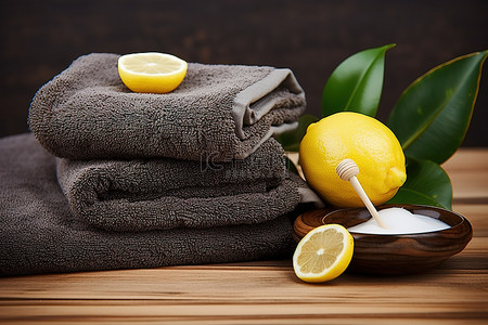 热毛巾背景图片_温泉包裹用热毛巾和柠檬